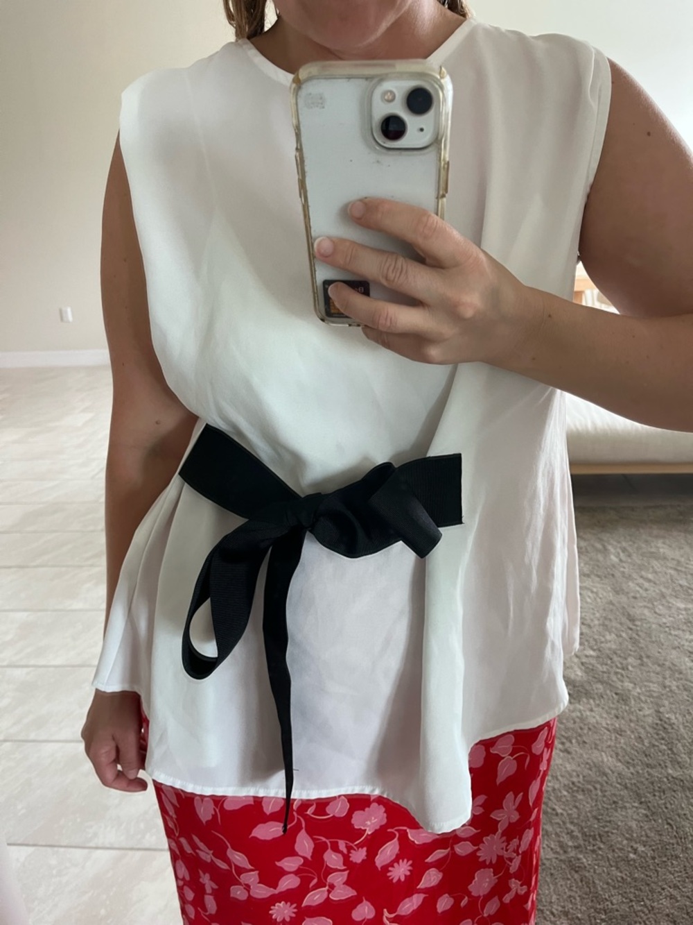 Zara White Sleeveless Blouse with Black Side Bow